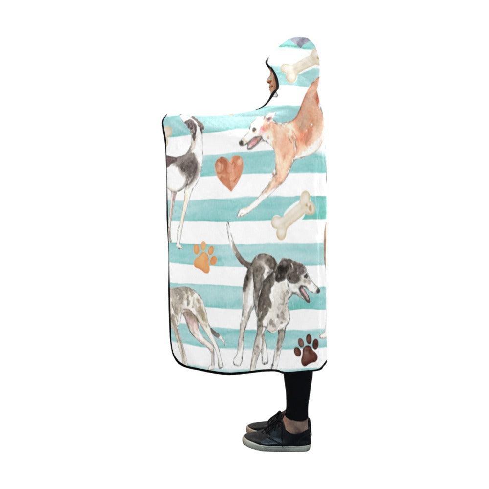 Striped Watercolor Greyhound Hooded Blanket