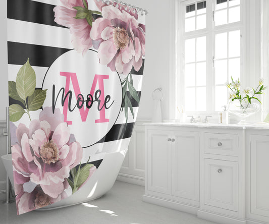 Personalized Peonies Shower Curtain