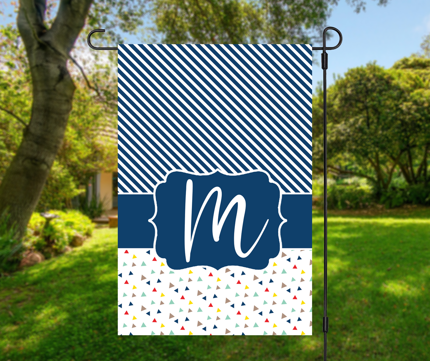 Stripes & Triangles Personalized Garden Flag