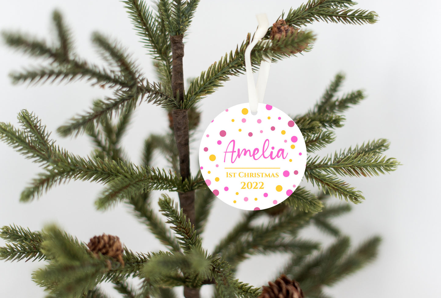 Baby's First Christmas Pink Dots Ornament