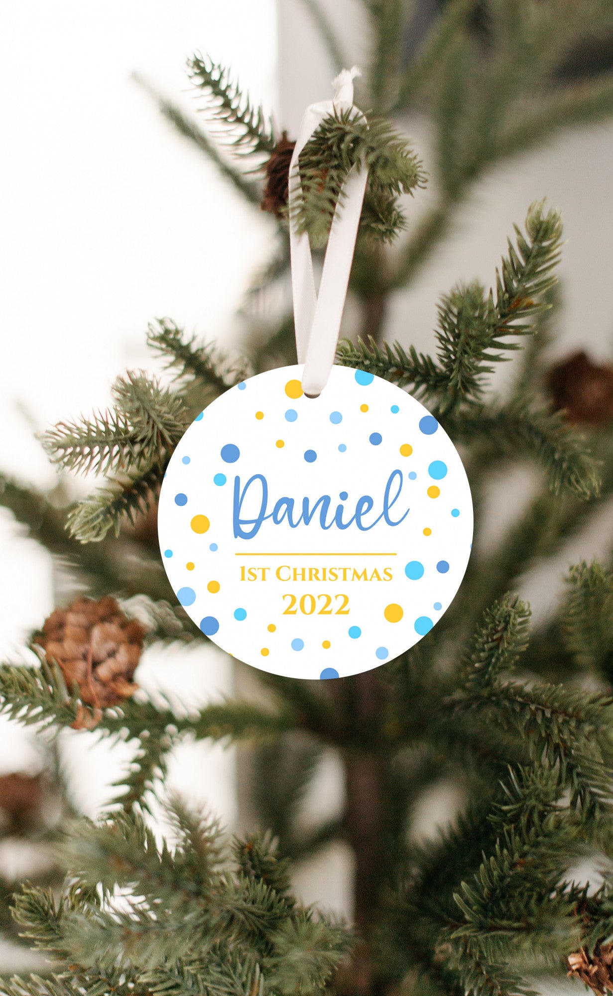 Baby's First Christmas Blue Dots Ornament