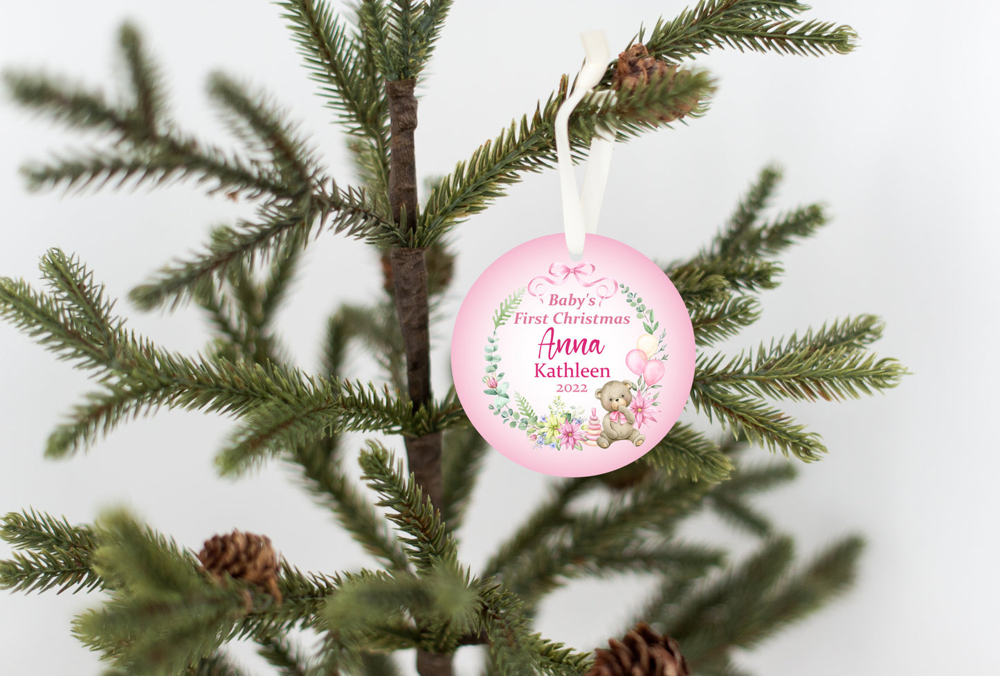 Pink First Christmas Teddy Ornament