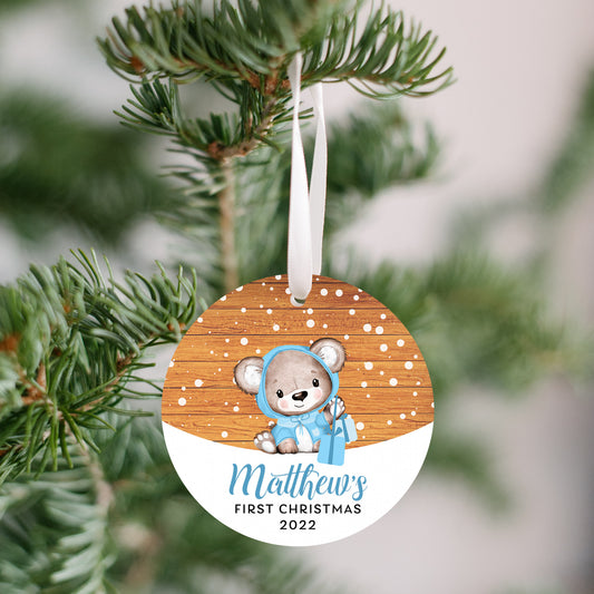 Personalized Blue Bear First Christmas 2022 Ornament