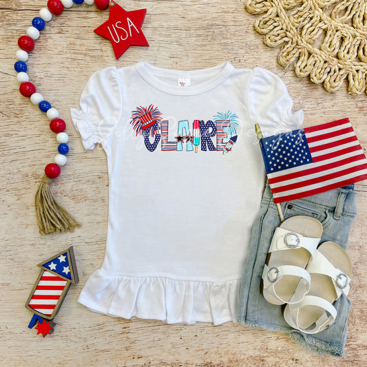Patriotic Ruffled T-shirt For Girls