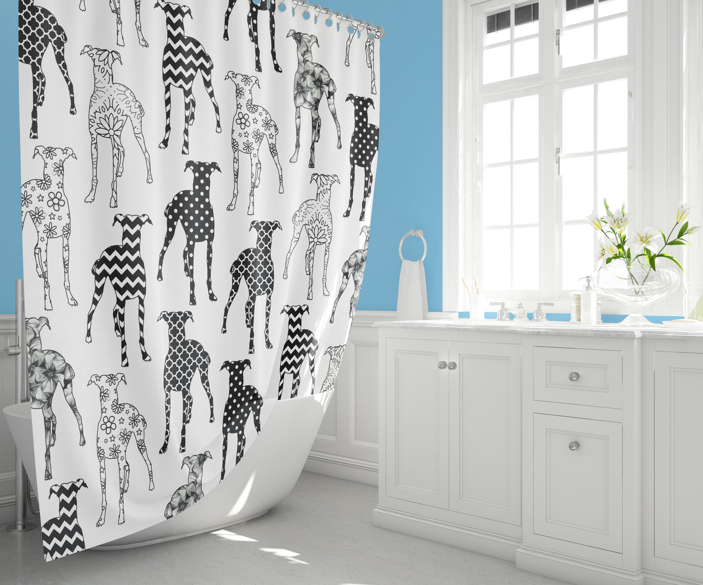 Black & White Greyhound Shower Curtain
