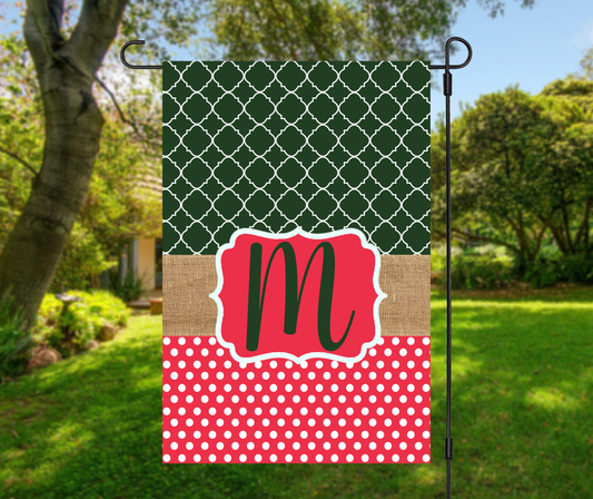 Personalized Christmas Quatrefoil & Polka Dot Garden Flag