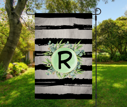 Floral Stripe Monogram Garden Flag