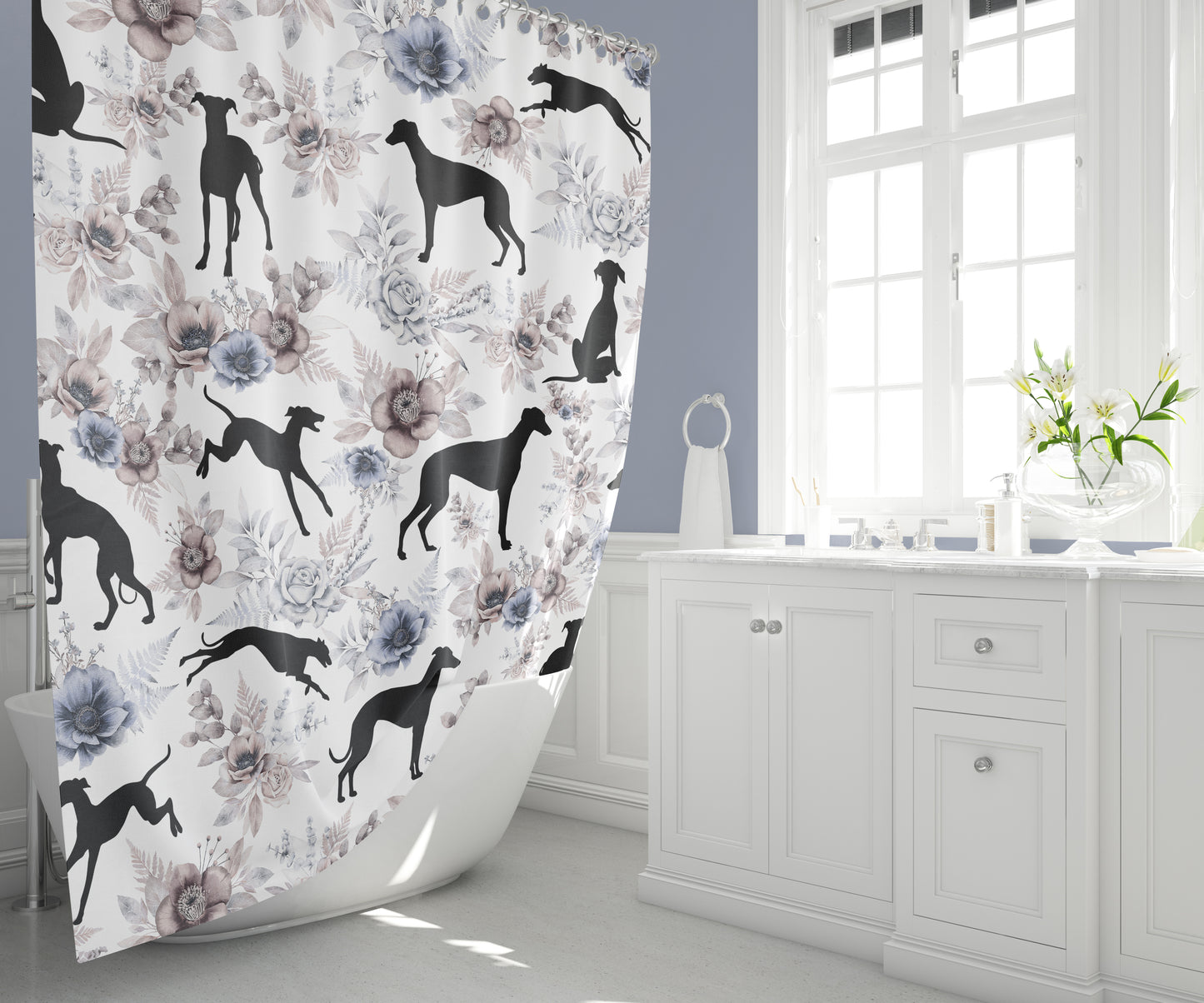 Greyhound Floral Shower Curtain