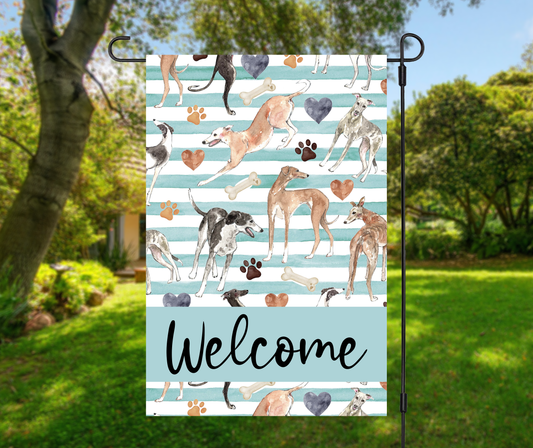 Greyhound Welcome Garden Flag