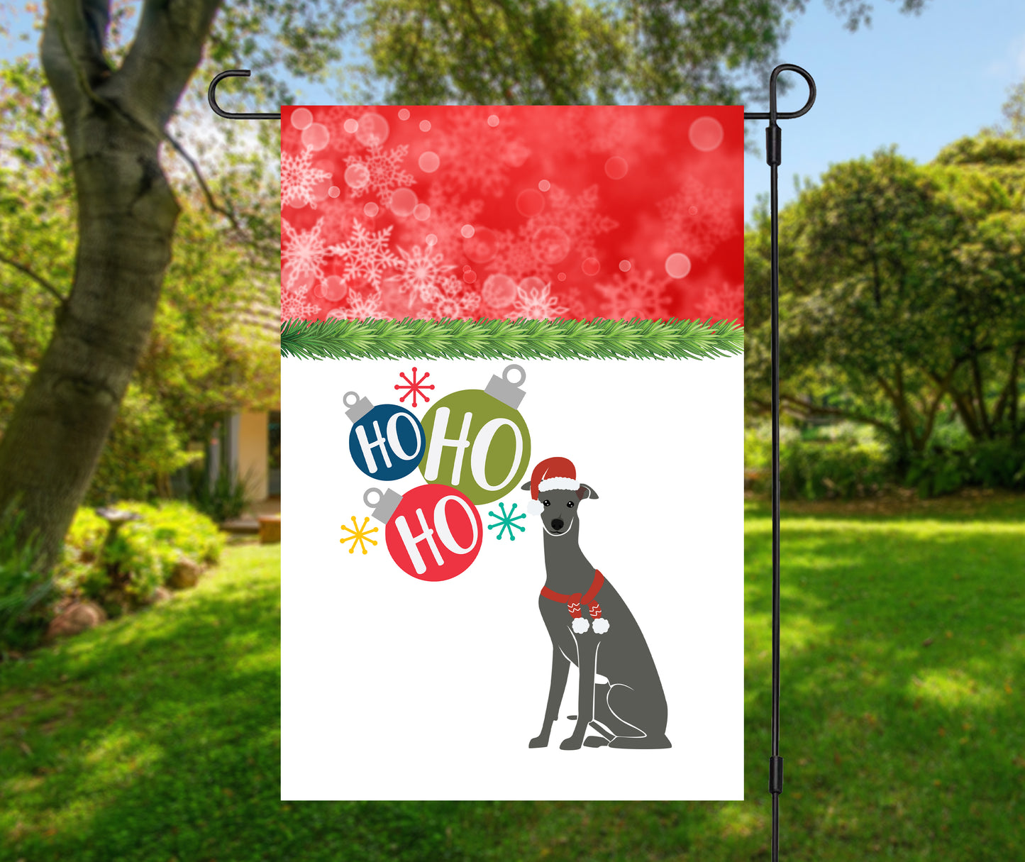 Greyhound Ho Ho Ho Garden Flag