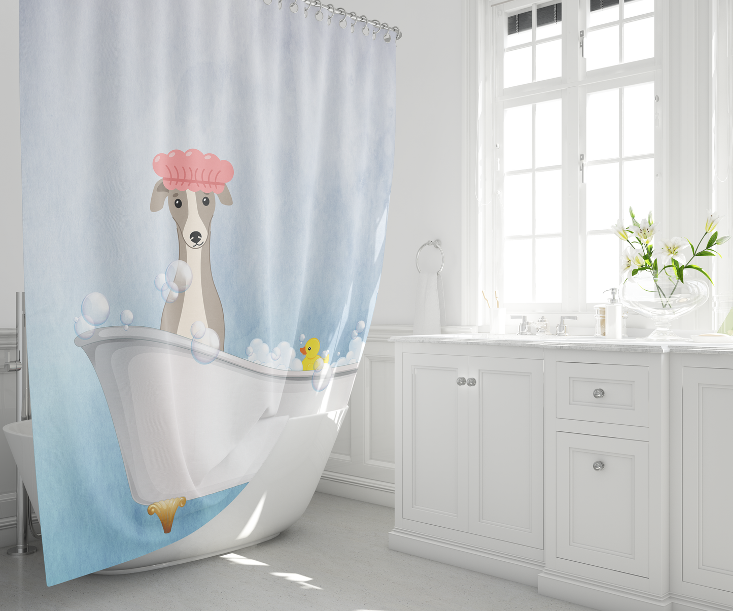 Greyhound In Bath Tub Shower Curtain