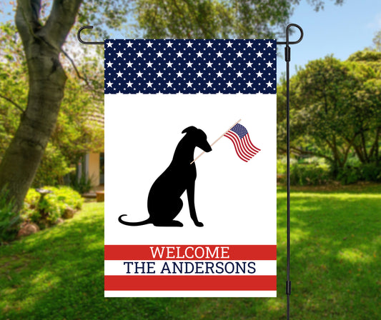 Patriotic Greyhound Welcome Garden Flag