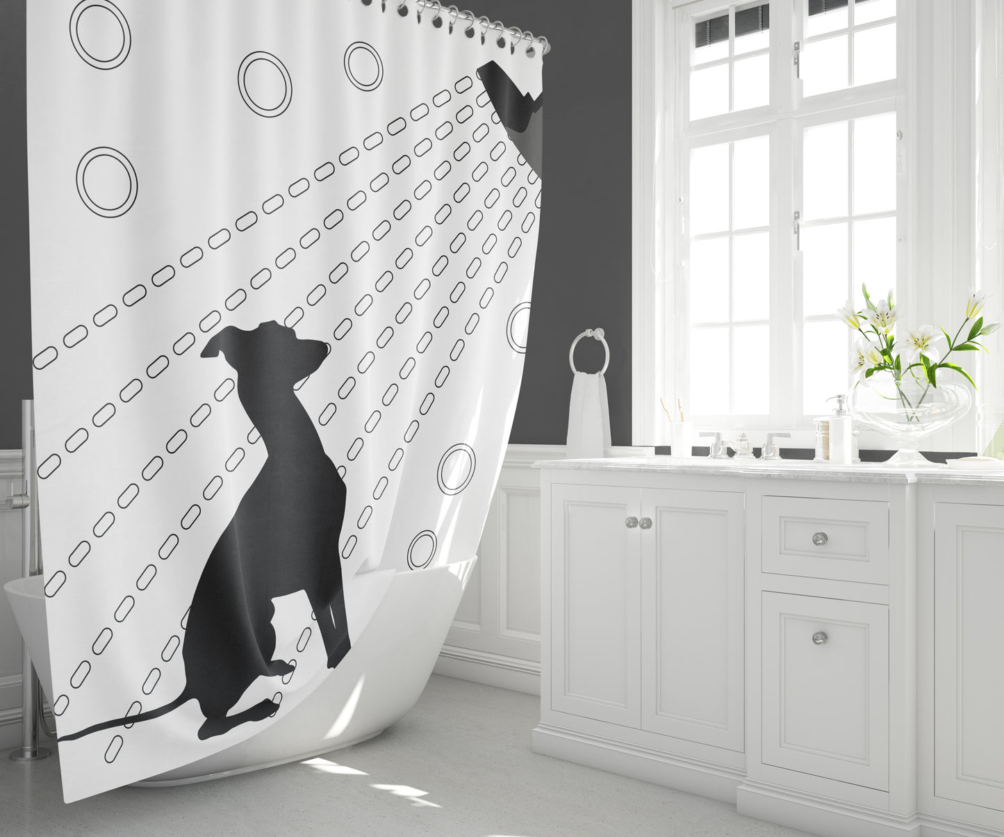 Greyhound With Shower Head Shower Curtain