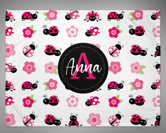 Pink Lady Bug Personalized Blanket