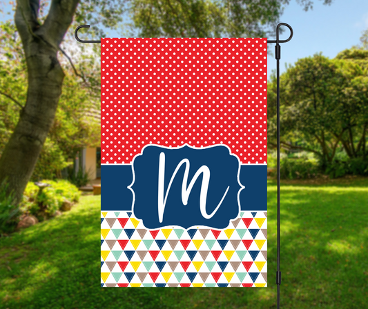 Polka Dots & Triangles Personalized Garden Flag