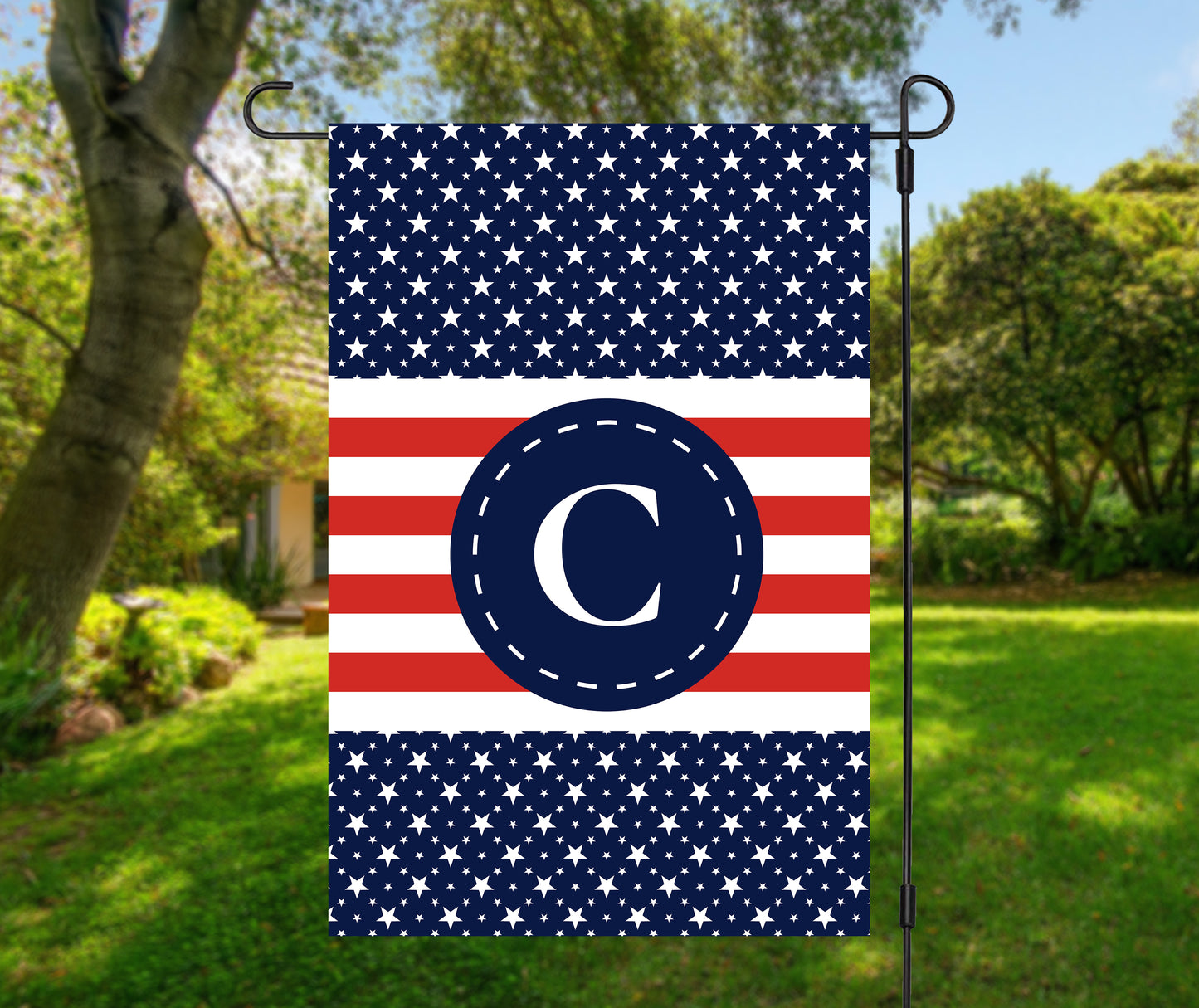 Personalized Red, White, & Blue Garden Flag