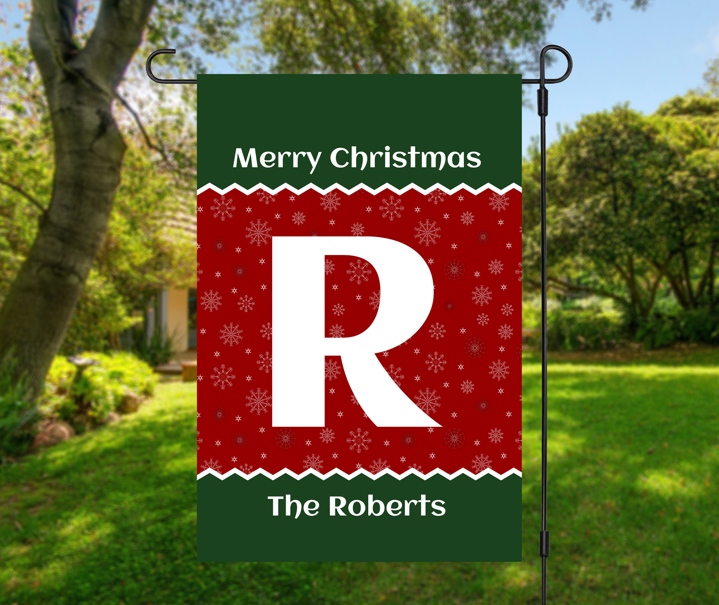 Red & Green Personalized Christmas Garden Flag