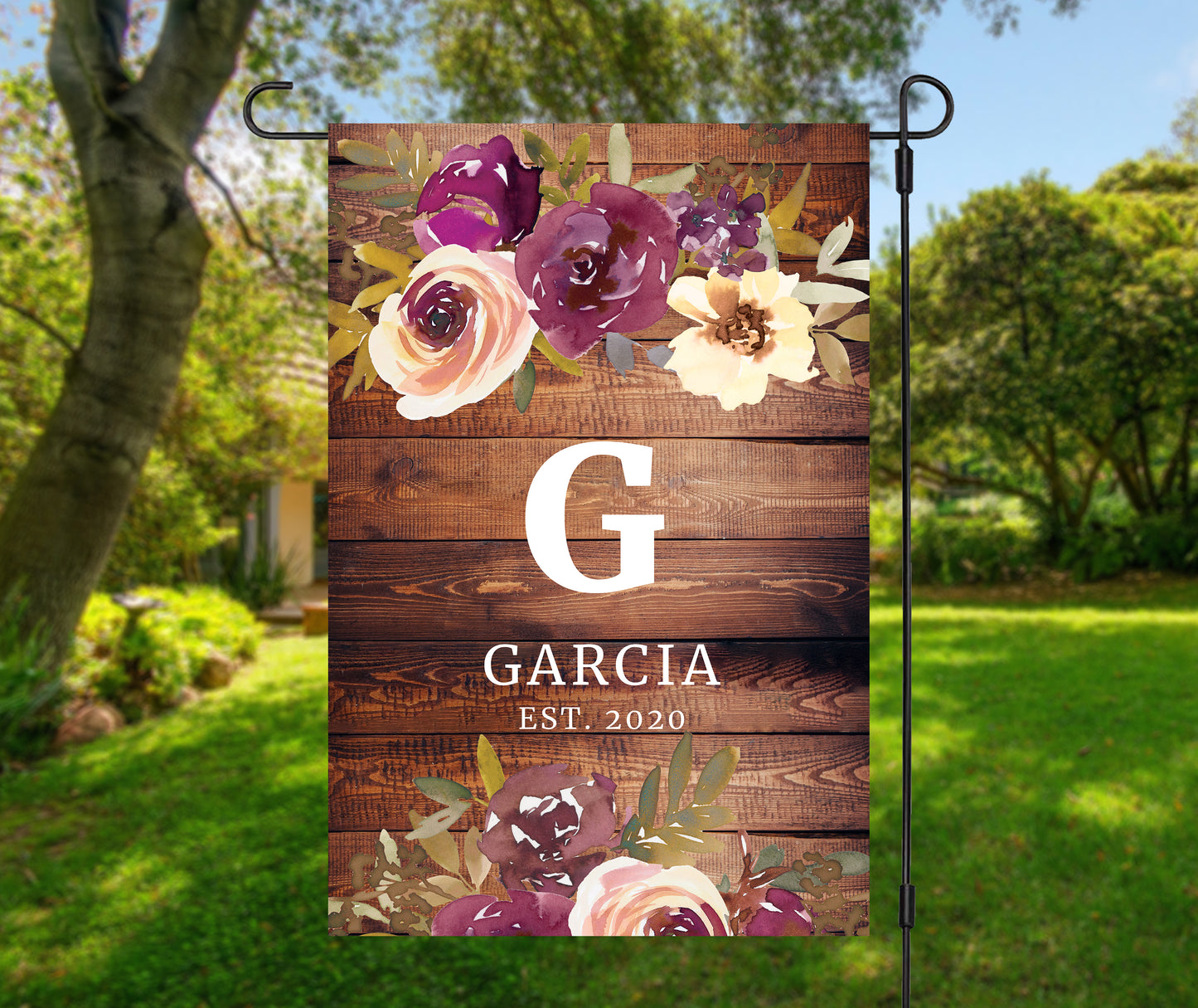 Rustic Flower Personalized Garden Flag