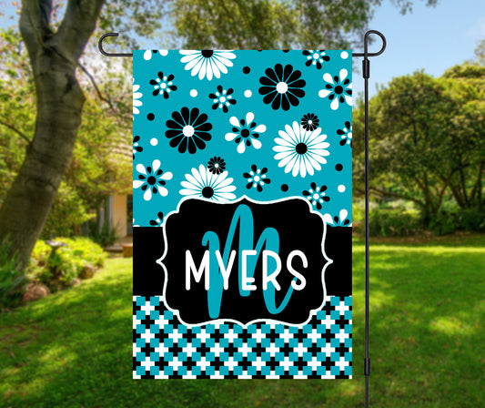 Teal & Black Personalized Daisy Garden Flag