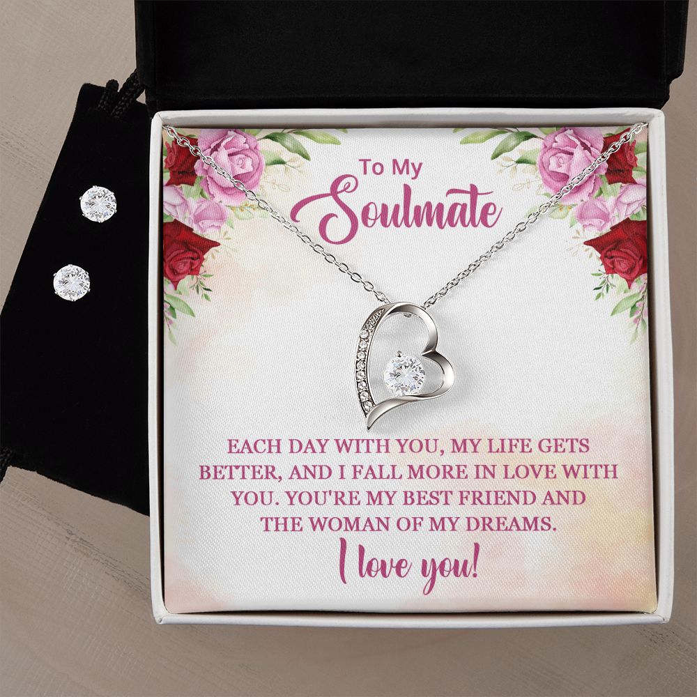To My Soulmate Necklace and Earring Set, Gift for Soulmate, Wife Valentine Gift, Girlfriend Valentine Gift