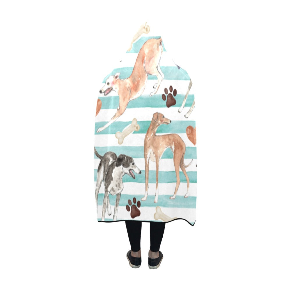 Striped Watercolor Greyhound Hooded Blanket