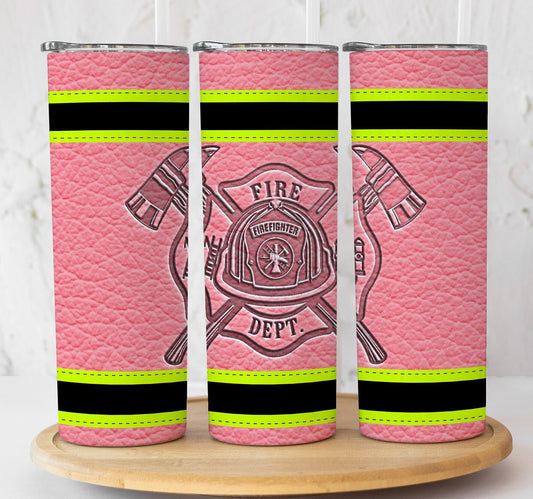 Pink Fire Dept. Bunker Gear with stripes Tumbler, Personalized Firefighter Tumbler, Firefighter Gift, Firefighter Graduation Gift