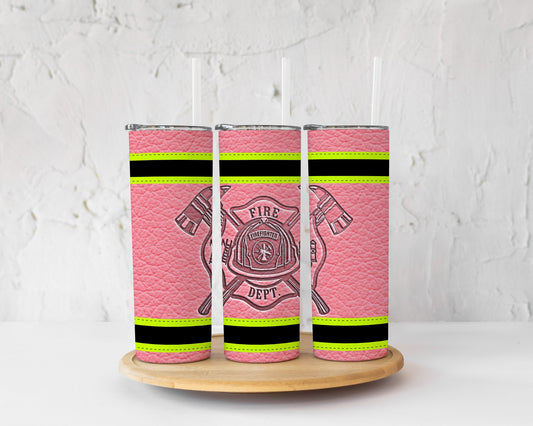 Pink Fire Dept. Bunker Gear with stripes Tumbler, Personalized Firefighter Tumbler, Firefighter Gift, Firefighter Graduation Gift