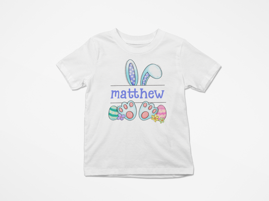Personalized Blue Bunny Ears Easter Tshirt