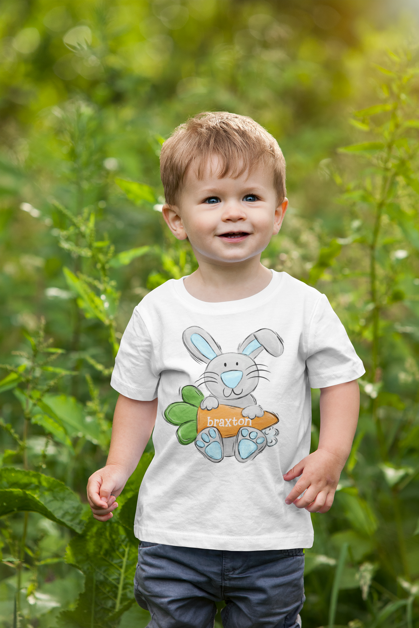 Personalized Blue  Easter Bunny Tshirt