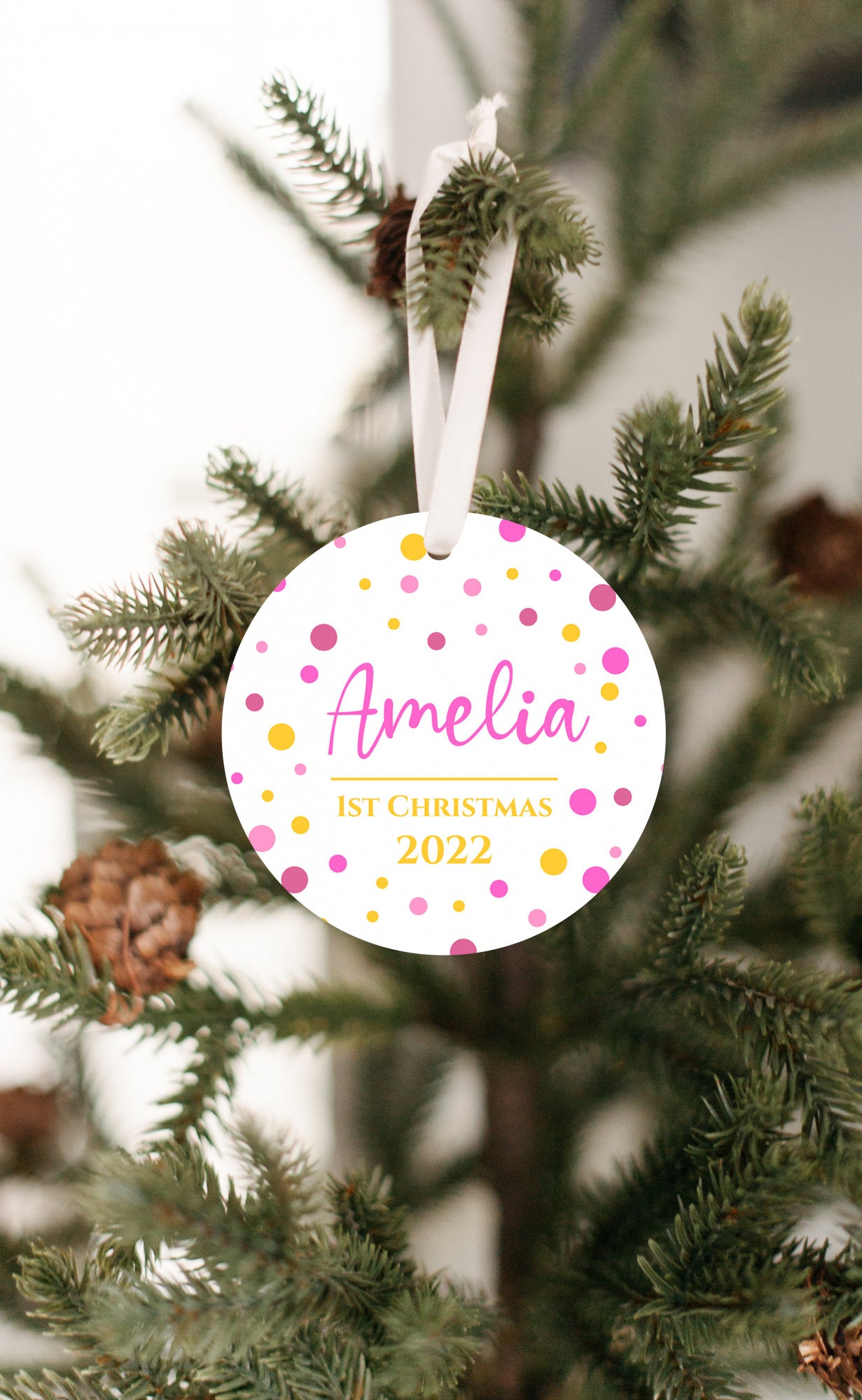 Baby's First Christmas Pink Dots Ornament