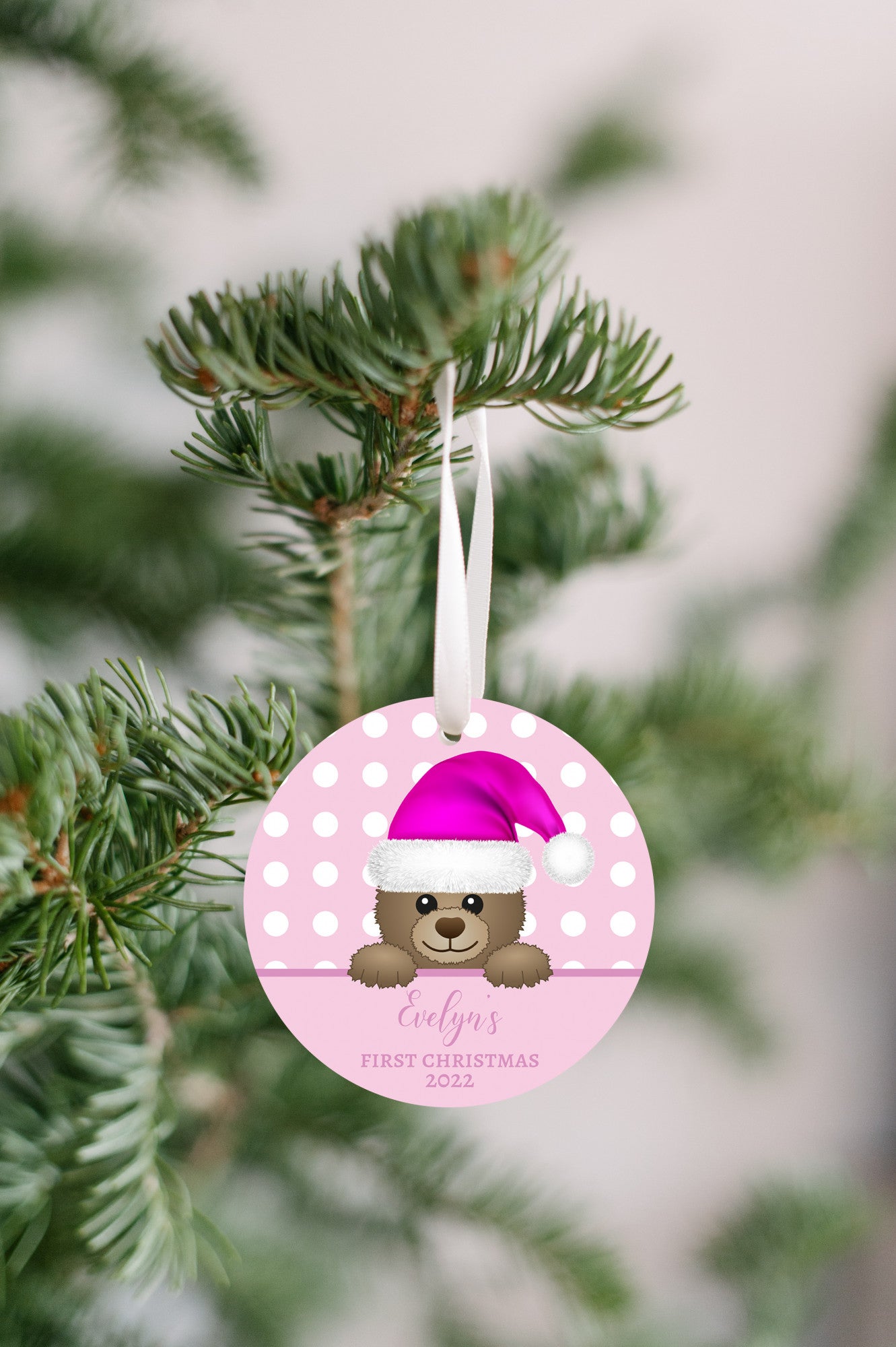 Baby's First Christmas Pink Bear Ornament