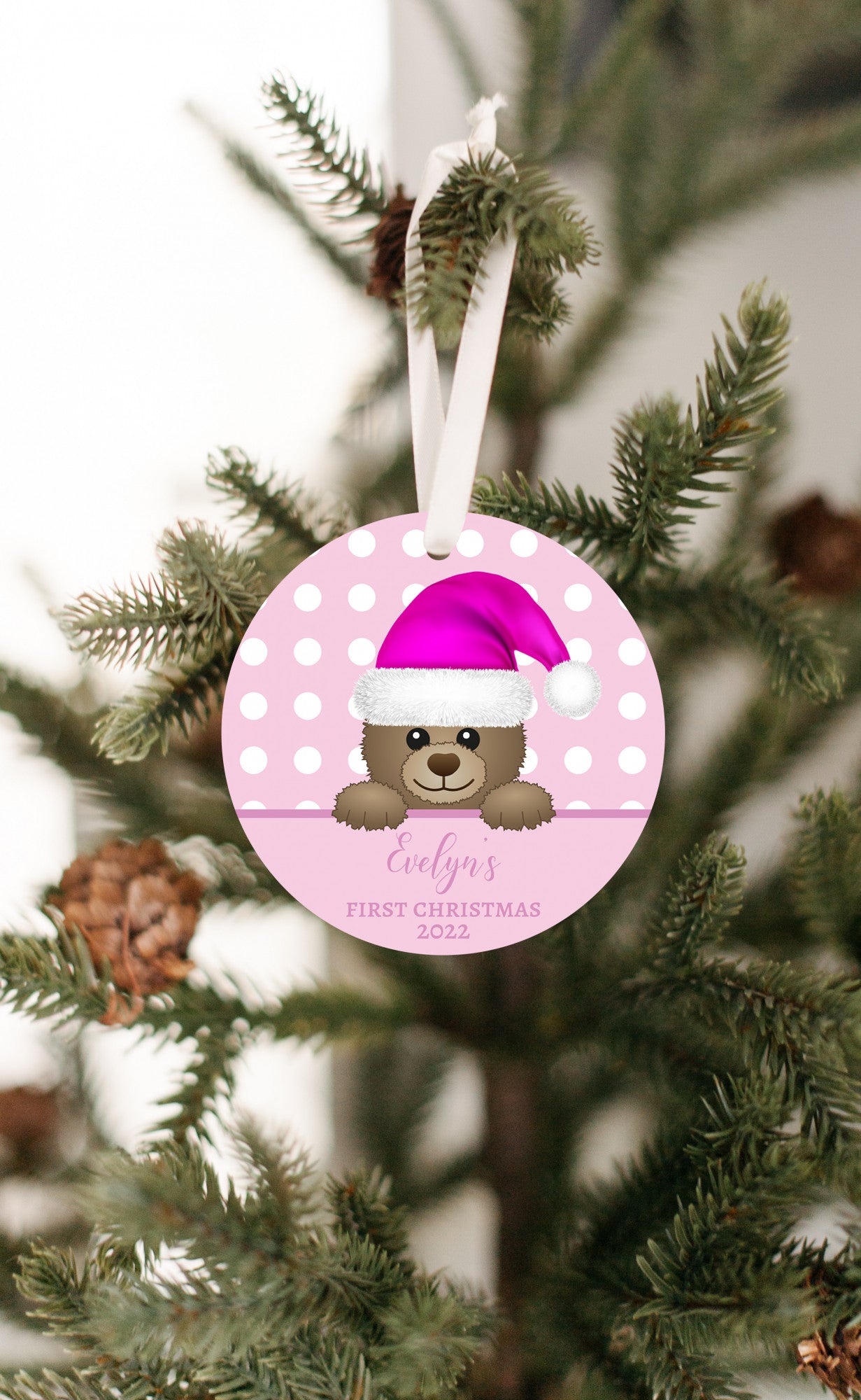 Baby's First Christmas Pink Bear Ornament
