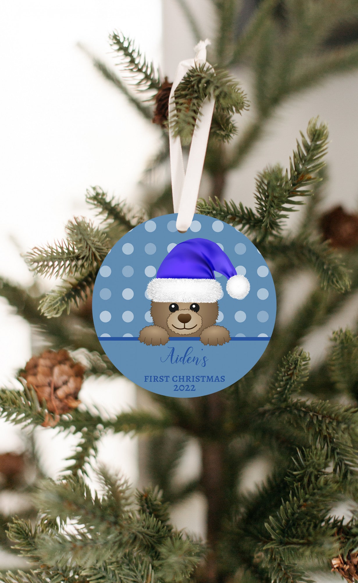 Baby's First Christmas Blue Bear Ornament