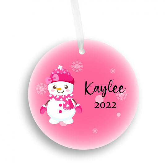 Personalized Pink Snowman Ornament