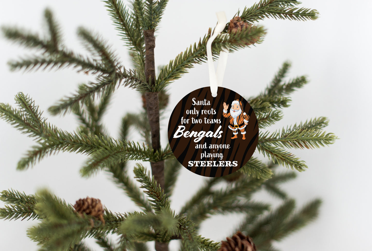 Santa Only Roots For Two Teams Bengals And Anyone Playing Steelers Ornament