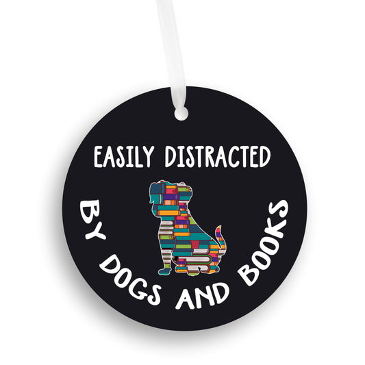 Easily Distracted By Dogs And Books Ornament