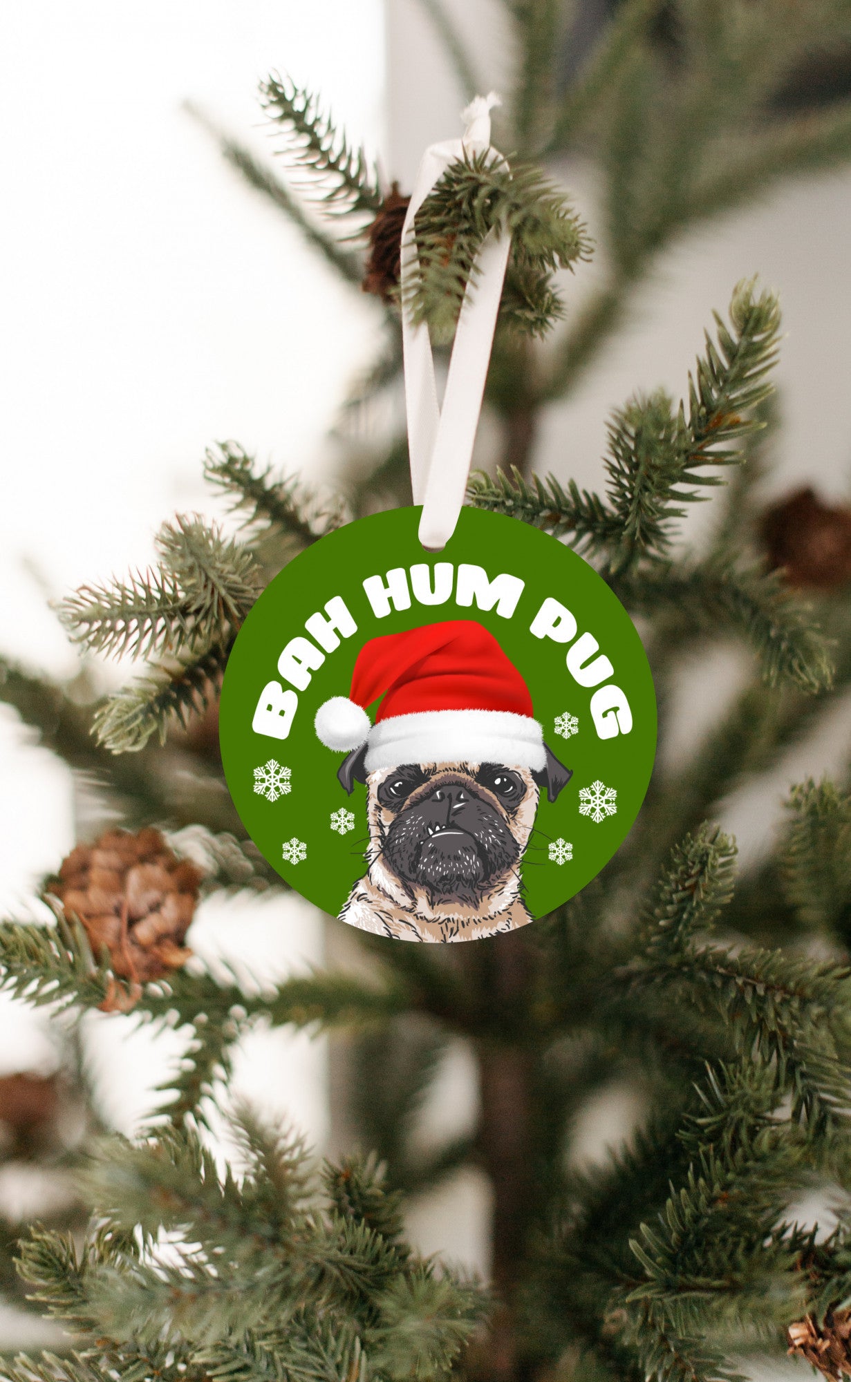 Bah Hum Pug Christmas Ornament