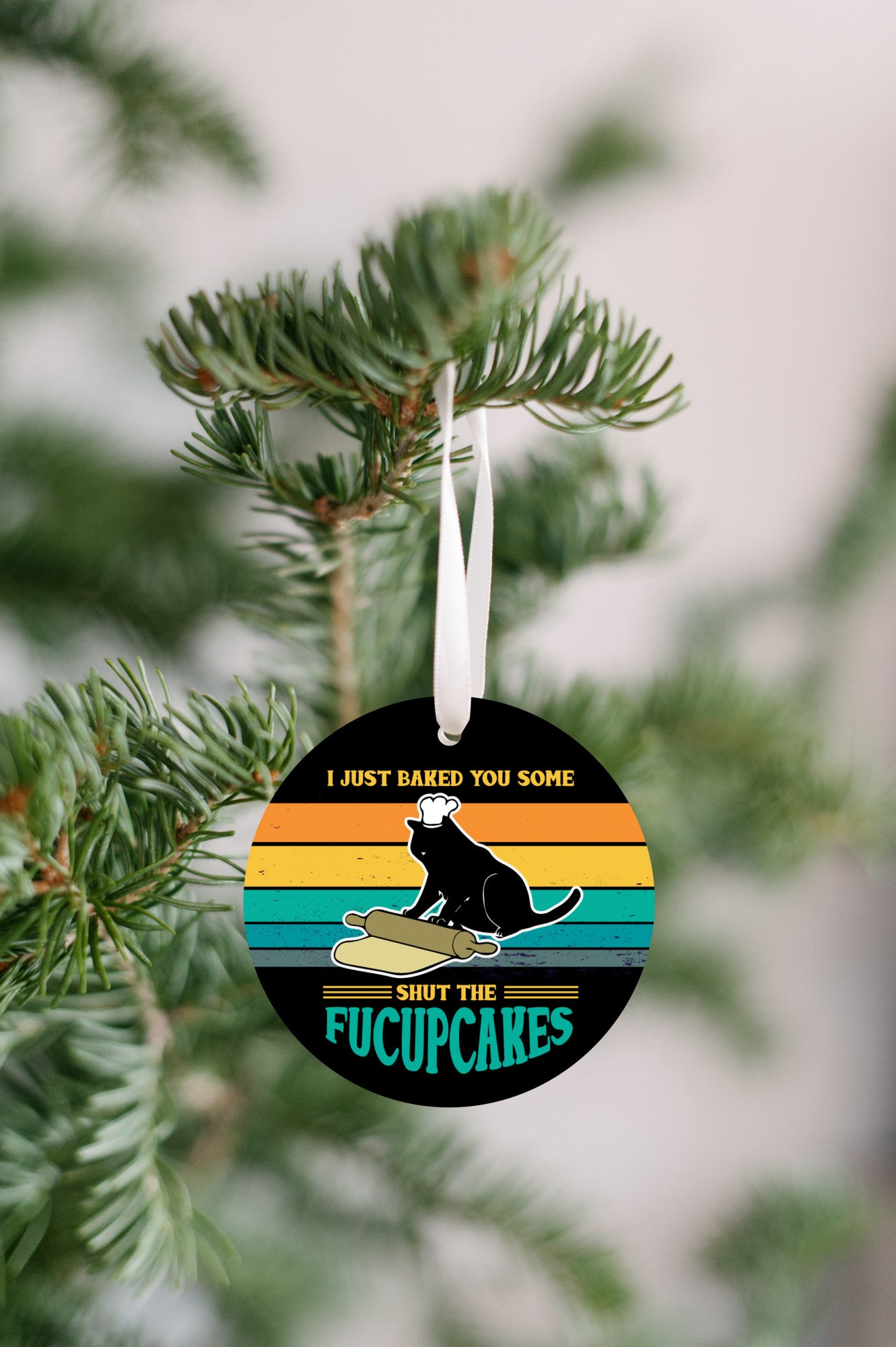 Black Cat Shut The Fuccupcakes Christmas Ornament