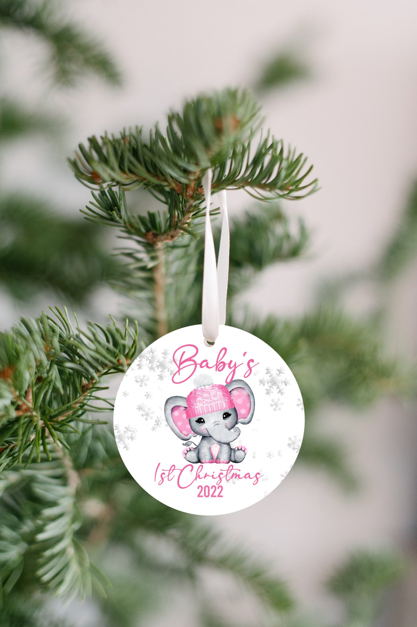 Baby's 1st Christmas 2022 Pink Elephant Ornament