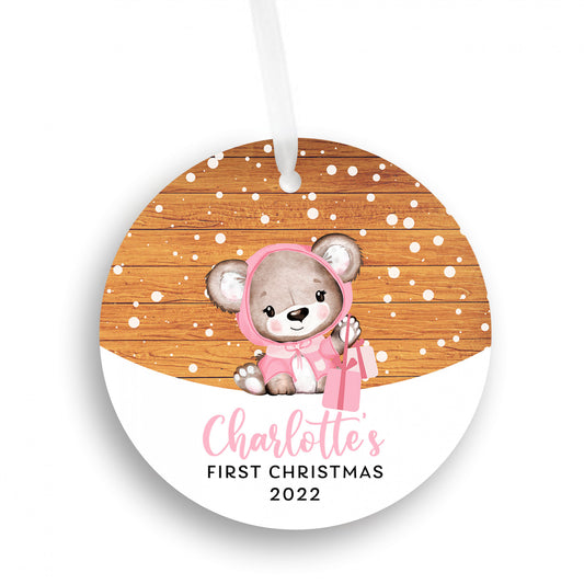 Personalized First Christmas 2022  Pink Bear Ornament