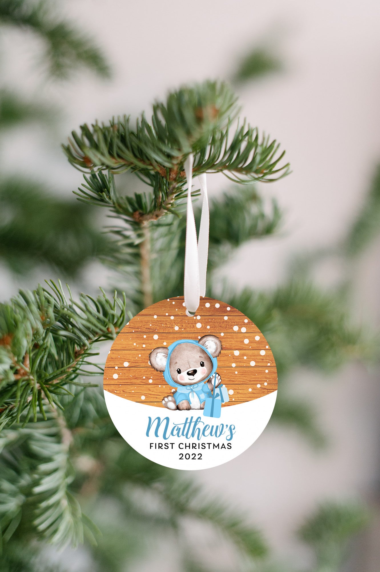 Personalized Blue Bear First Christmas 2022 Ornament