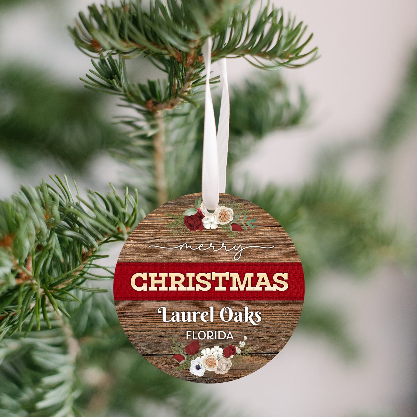 Merry Christmas Laurel Oaks Florida Ornament