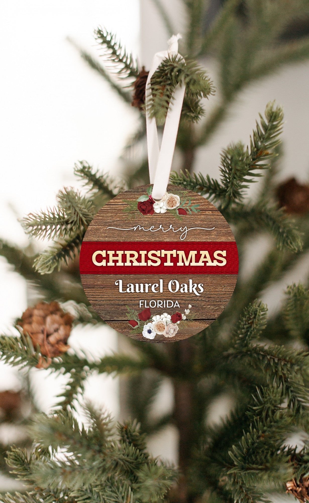 Merry Christmas Laurel Oaks Florida Ornament