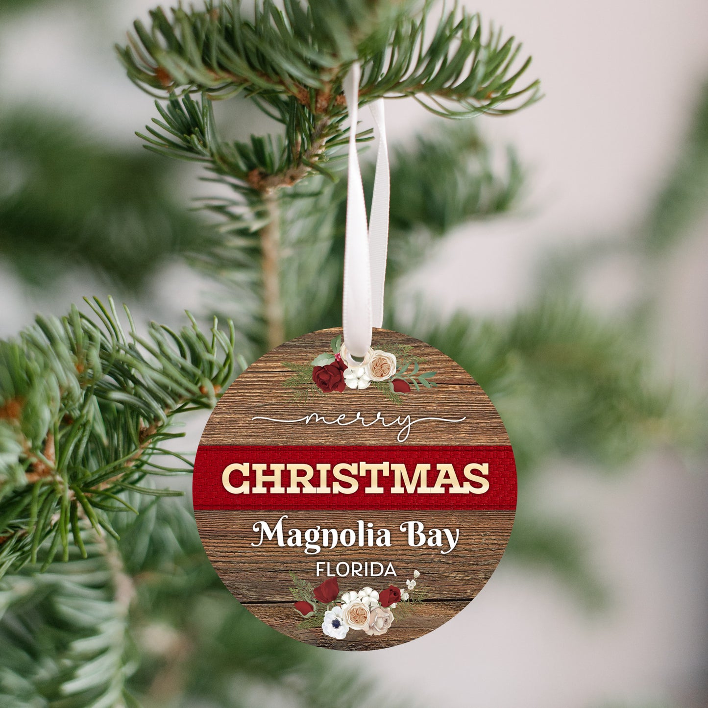 Merry Christmas Magnolia Bay Florida Ornament