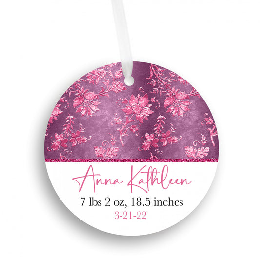 Personalized Damask Baby Birth Stats Ornament